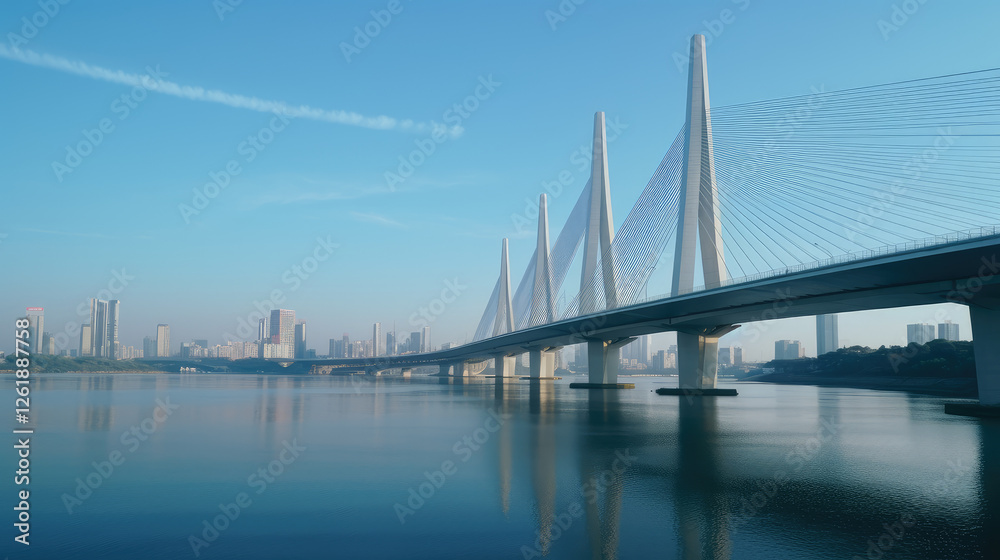 Fototapeta premium Modern Suspension Bridge Over Calm River