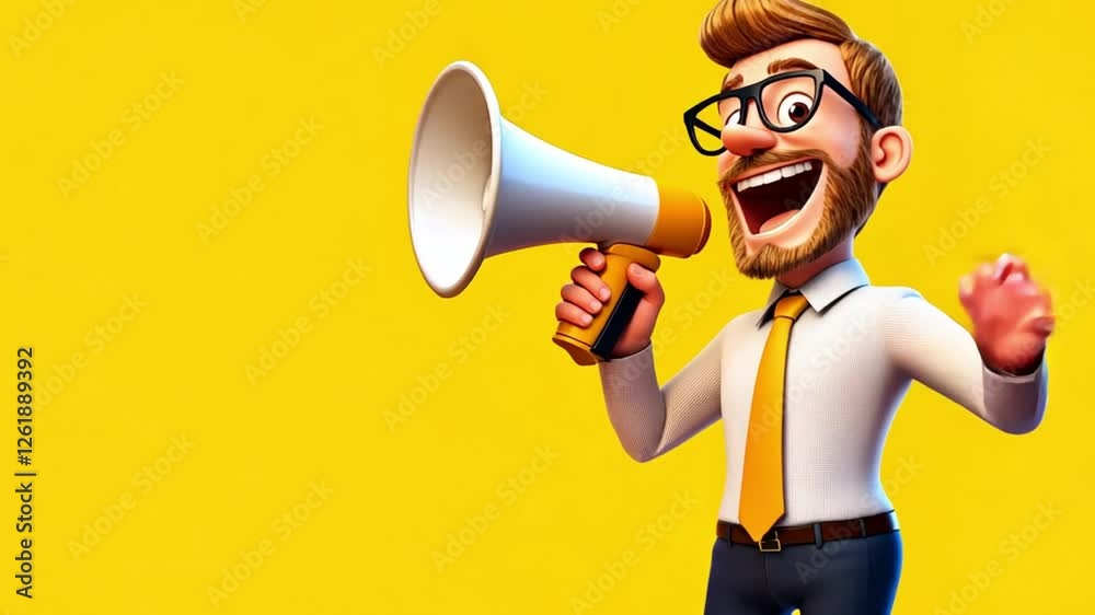 Cheerful Cartoon Businessman with Megaphone Cheerful Cartoon Businessman with Megaphone