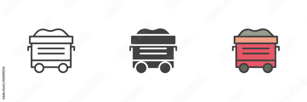 Minecart, coal trolley different style icon set Minecart, coal trolley different style icon set