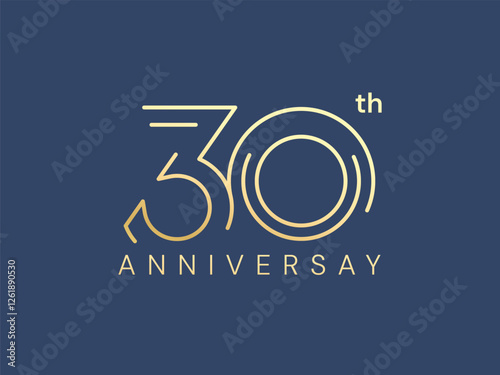 30th Anniversary luxury gold celebration with lines Analysis logo typography vector design twisted infinity concept. Thirty Years anniversary gold template for celebration event, card, business, web.