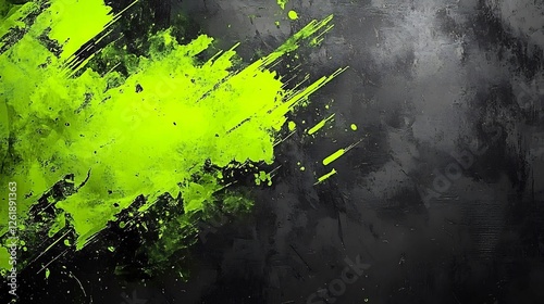 Dynamic lime green splash explodes across dark grey textured background. AI Generated
