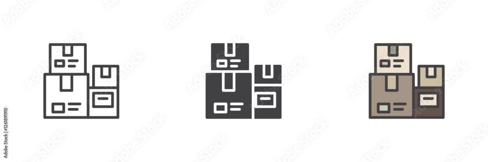 Stack of boxes different style icon set Stack of boxes different style icon set