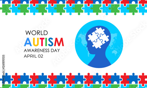 Vector graphic of colorful puzzle World autism awareness day social media post banner design template. Vector graphic of colorful puzzle with child and Realistic ribbon. Vector illustration.