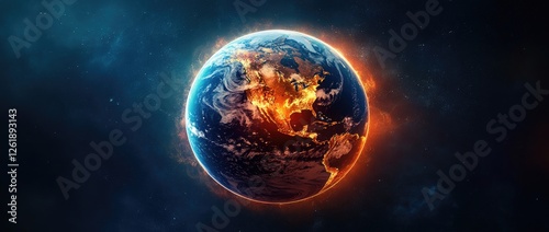 Fototapeta Naklejka Na Ścianę i Meble -  Burning Earth in Space (2)