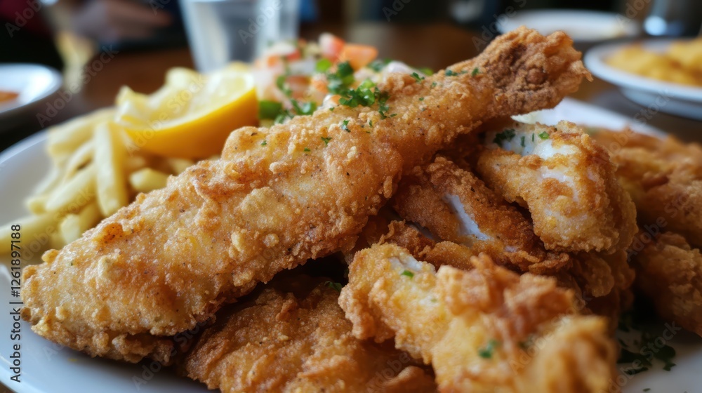 Southern fried chicken wings with seasoned fries and ranch, paired with crispy Southern fried fish for a flavorful feast. Southern fried chicken wings with seasoned fries and ranch, paired with crispy Southern fried fish for a flavorful feast.