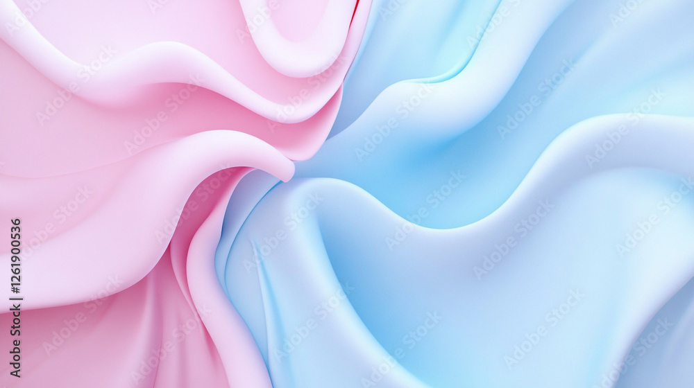 Fototapeta premium Elegant Iridescent Metallic Fabric Background in Pastel Waves – Perfect for Text Overlay Colorful abstract fluid shapes flowing gracefully in a soft gradient background