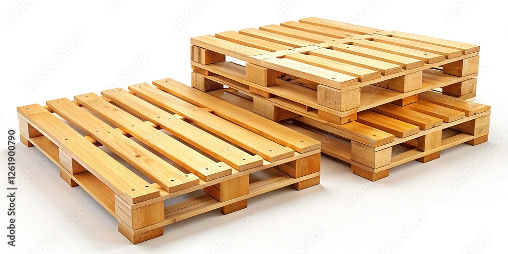 Three Wooden Pallets in a Row, Isolated on White Background - Ideal for Logistics & Storage Stock Photo Three Wooden Pallets in a Row, Isolated on White Background - Ideal for Logistics & Storage Stock Photo