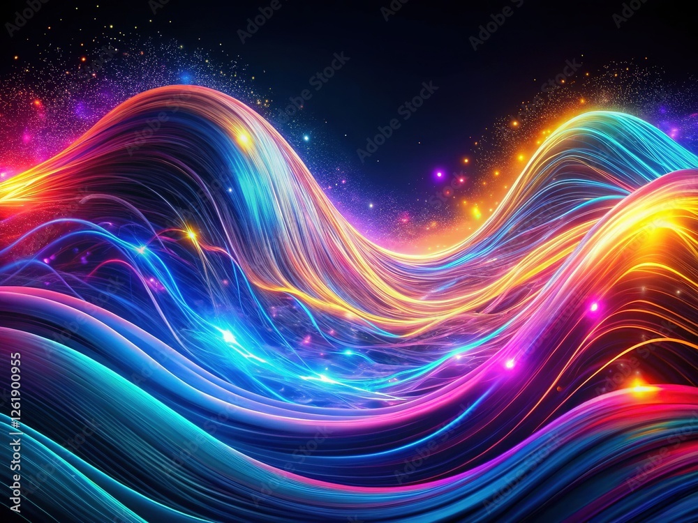 Naklejka premium Vibrant Abstract Wave Background: Dynamic Colorful Light Streaks on Black