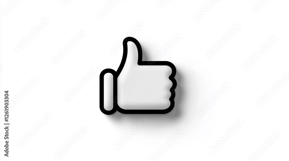 White Thumbs Up Icon with Shadow on Plain White Background White Thumbs Up Icon with Shadow on Plain White Background