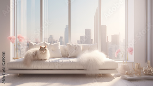 white cat relaxing on the sofa  generative ai