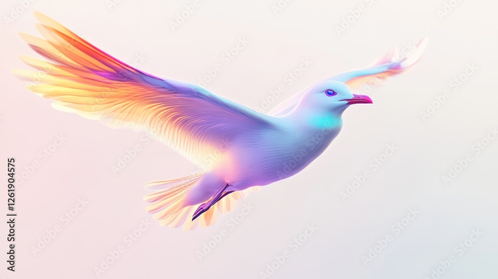 Fototapeta premium Abstract art-style illustration of a flying seagull, with color gradients on a white background.