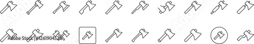 Firewood chopping and Axe Modern Outline Style Icons for Design, Cards, Apps, Social Networks