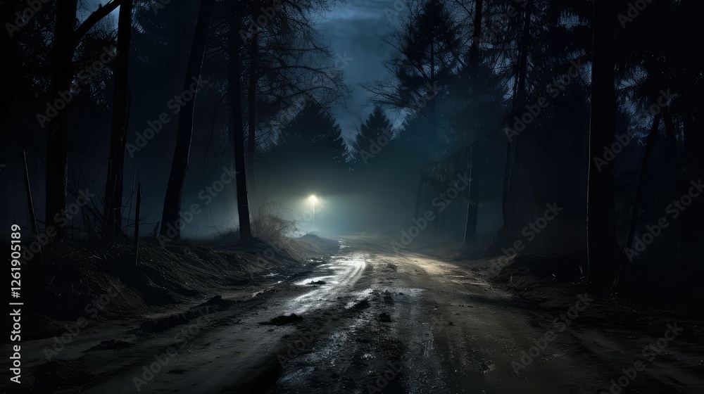 Obraz premium headlights dirt road night