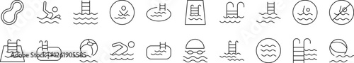 Swimming Pool Line Icon Collection. Minimalistic Linear Pictogram for Web and Graphic Design, Apps, Banners, Social Network and Cards