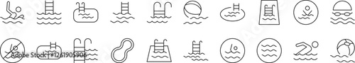 Set of Line Icons of Swimming Pool. Minimalistic Linear Pictogram for Web and Graphic Design, Apps, Banners, Social Network and Cards