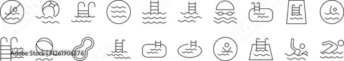 Simple Linear Icon of Swimming Pool. Minimalistic Linear Pictogram for Web and Graphic Design, Apps, Banners, Social Network and Cards