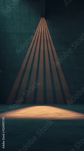 Dark Concrete Room with Orange Light Beams