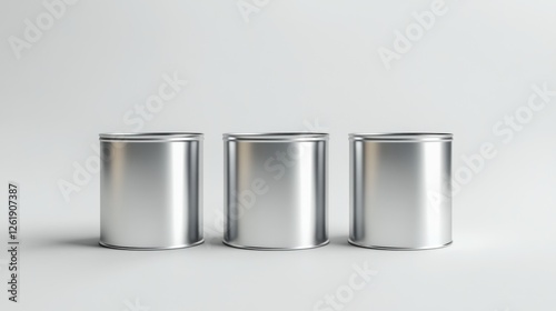 Three blank silver cans on white background; packaging mockup