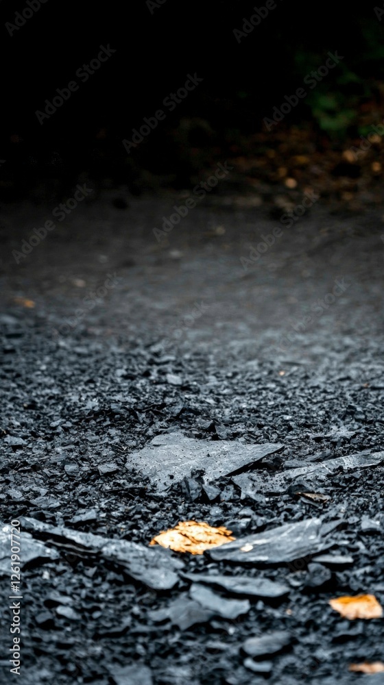 Dark Gravel Path Close Up with Fallen Leaves Dark Gravel Path Close Up with Fallen Leaves