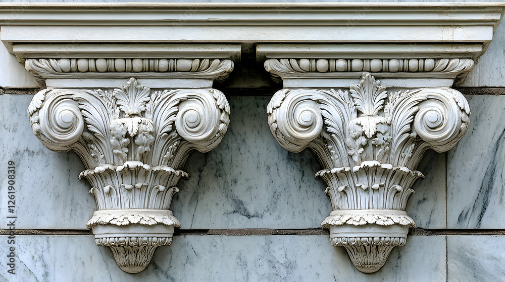 Naklejka premium Ornate capitals on marble building facade