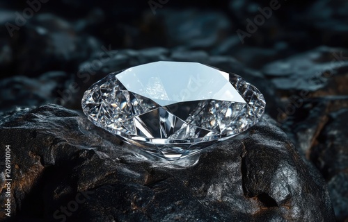 Diamond on dark rocks, luxurious gem, hidden treasure, dramatic lighting