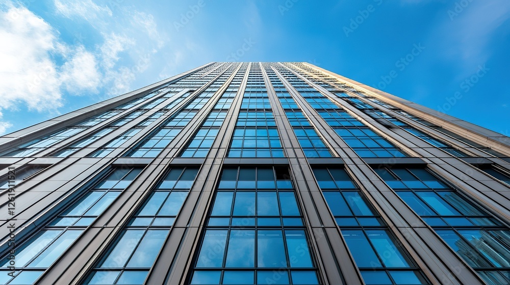 Modern Glass Skyscraper Reaching for a Blue Sky Modern Glass Skyscraper Reaching for a Blue Sky
