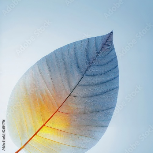 Detailed Close Up of a Colorful Leaf with Intricate Texture and Water Droplet
