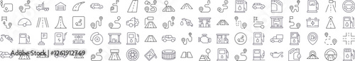Gas Station, Car, Road, Map Pin Pack of Thin Icons. Editable Stroke. Perfect for Web Sites, Books, Cards, Apps