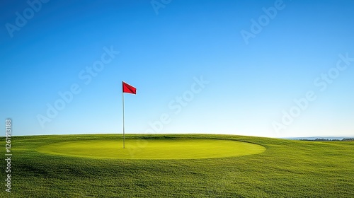 Red flag on a green golf course putting green