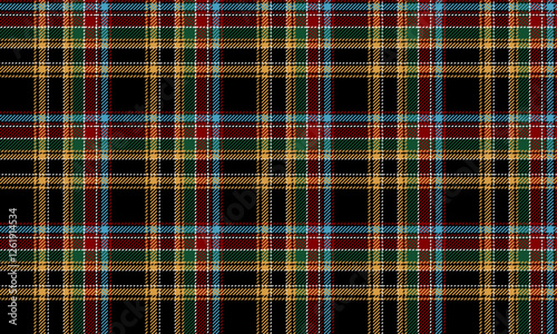 Seamless plaid pattern, black, yellow, green, red, and blue, suitable for designing clothes, skirts, and pants, giving a distinctive and modern style.