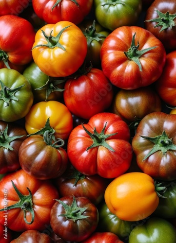 Heirloom Tomatoes in Vibrant Red, Brown, Yellow and Green