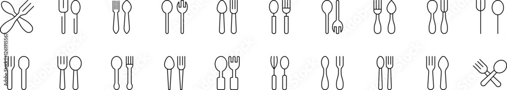 Fork and Spoon Collection of Thin Icons. Editable Stroke. Perfect for Web Sites, Books, Cards, Apps Fork and Spoon Collection of Thin Icons. Editable Stroke. Perfect for Web Sites, Books, Cards, Apps