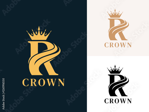 Initial letter R with Crown logo design. Beauty Initial identity logo icon. crown logo design vector template