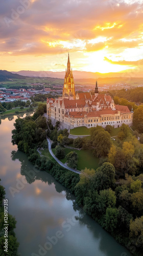 Wallpaper Mural Picturesque cities seen from a drone's perspective. AI generative. Torontodigital.ca