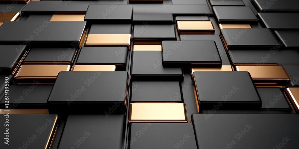 Fototapeta premium Abstract black gold cubes texture background