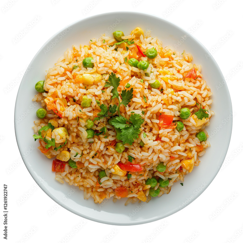 plate of Fried Rice isolated on transparent white background, clipping path plate of Fried Rice isolated on transparent white background, clipping path