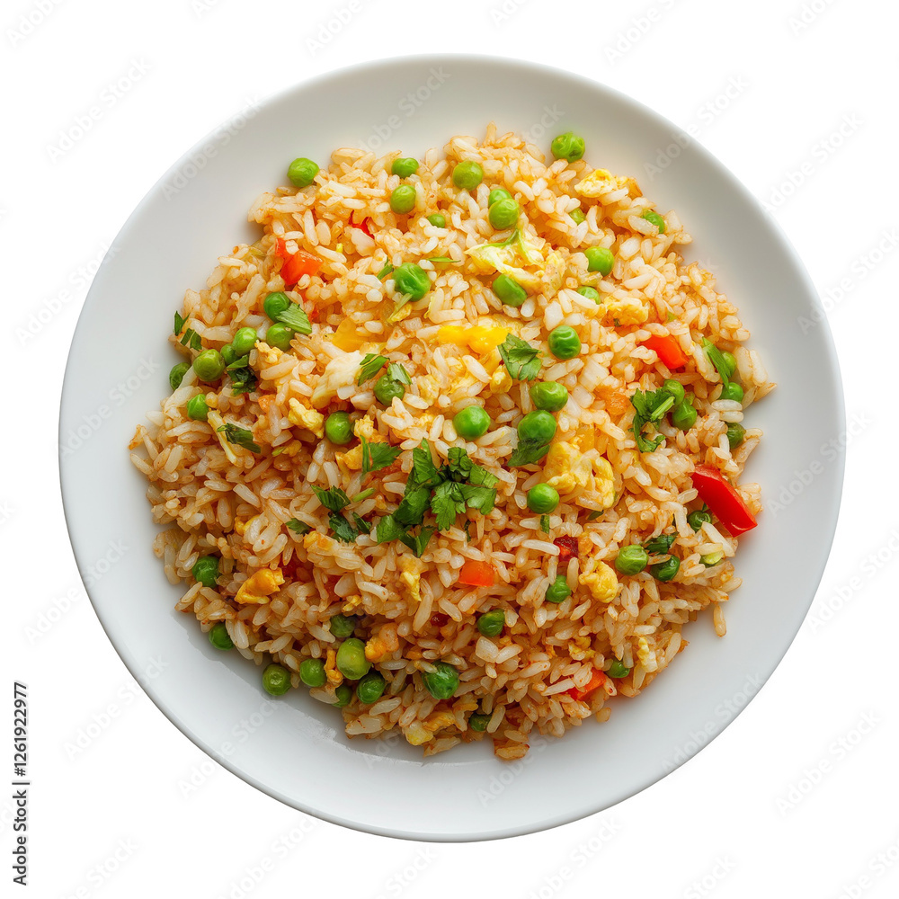 plate of Fried Rice isolated on transparent white background, clipping path plate of Fried Rice isolated on transparent white background, clipping path