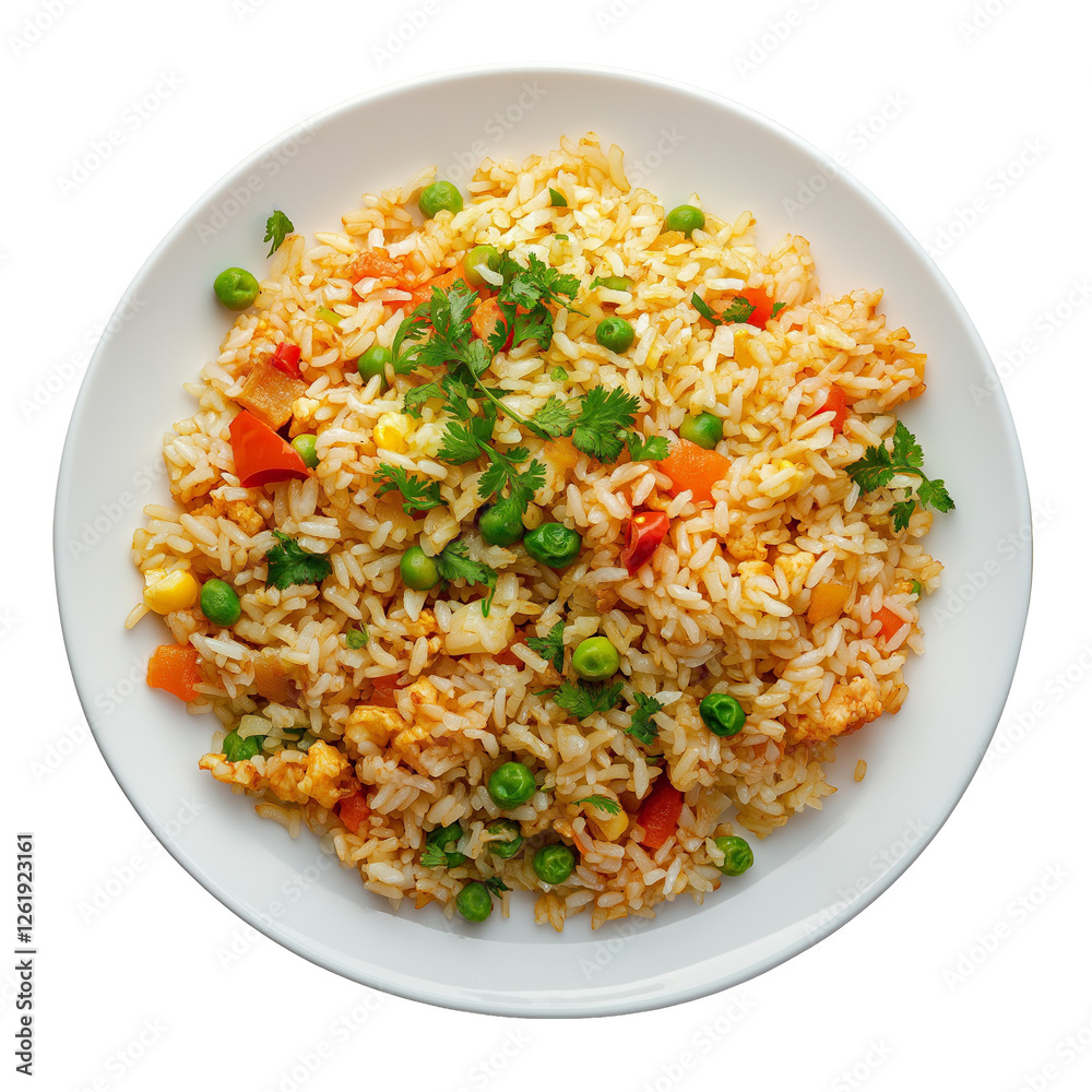 plate of Fried Rice isolated on transparent white background, clipping path plate of Fried Rice isolated on transparent white background, clipping path