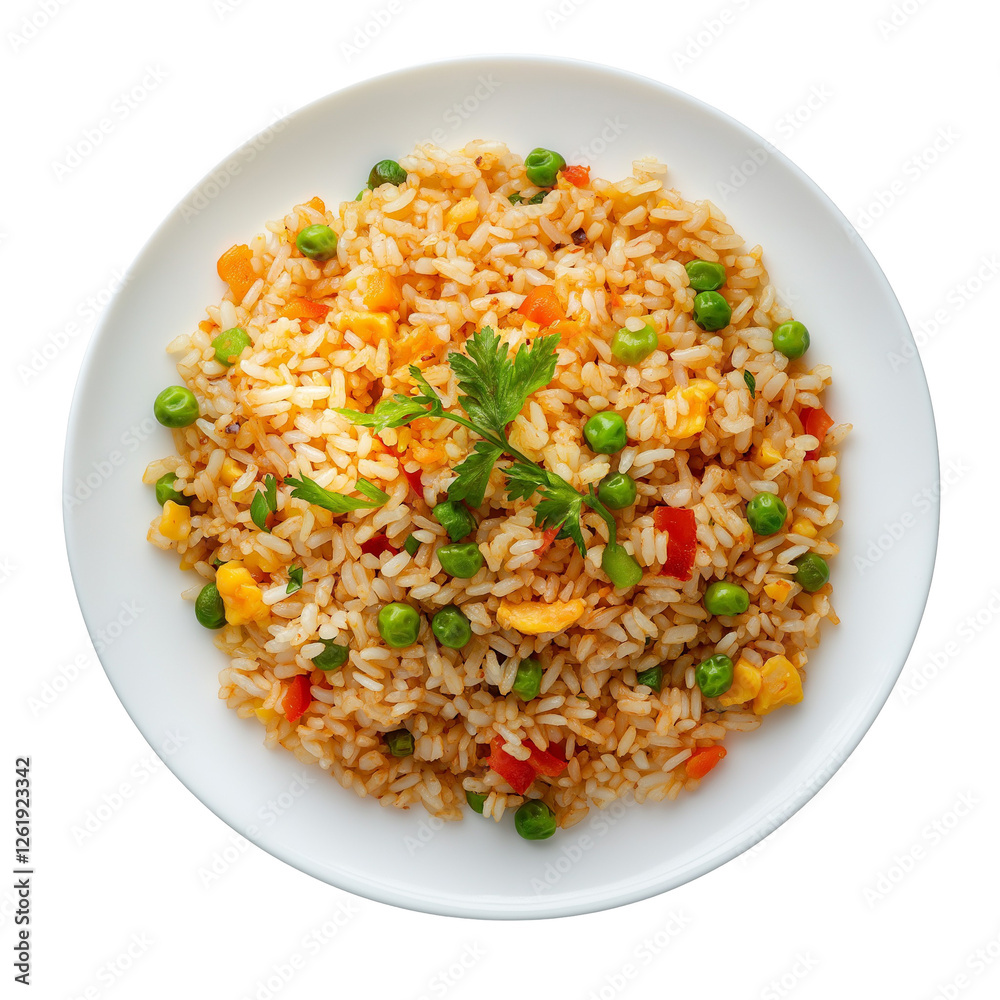 plate of Fried Rice isolated on transparent white background, clipping path plate of Fried Rice isolated on transparent white background, clipping path