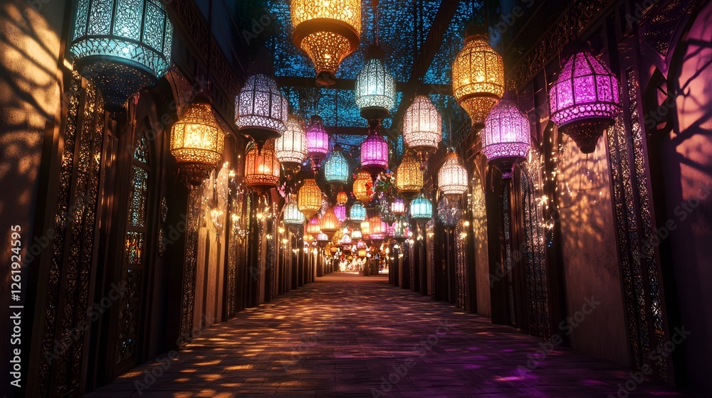 Obraz premium Enchanted Arabian Night: A Walk Through a Colorful Lantern-Lit Alley
