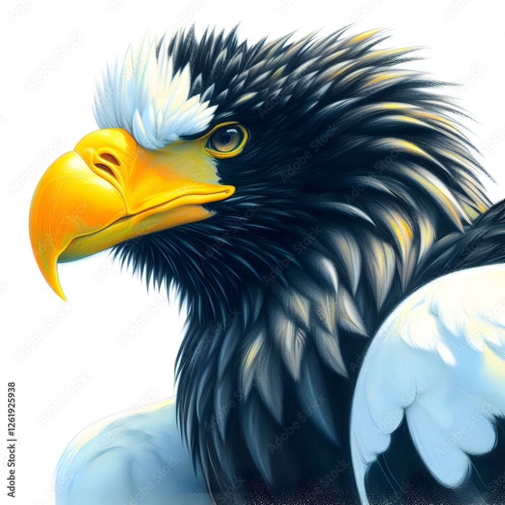 Fototapeta premium 흰 배경, 참수리, 파스텔화, jpeg (white background, Steller's sea eagle, pastel painting, jpeg)