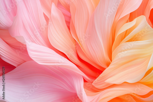 Abstract closeup of pastel colored flowing petals with soft pink and orange hues