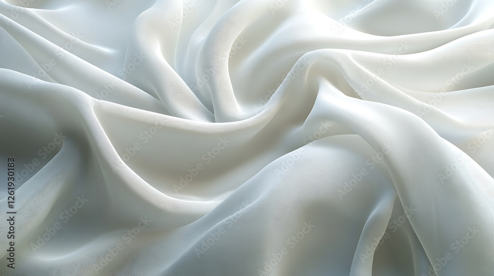Fototapeta premium Draped white fabric, soft folds, light background, texture