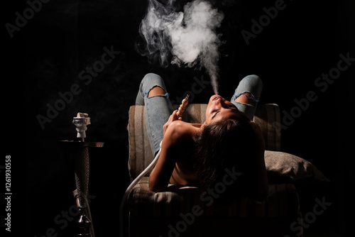 Photography Sexy naked model smoking hookah