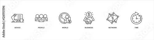internet of things banner web icon sheet vector illustration concept with icon of device, people, world, business, network, time