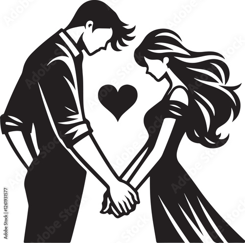 Silhouette vector icon of a couple holding hands on Valentine's Day, symbolizing love, romance, relationship, affection, and togetherness. Isolated on white.