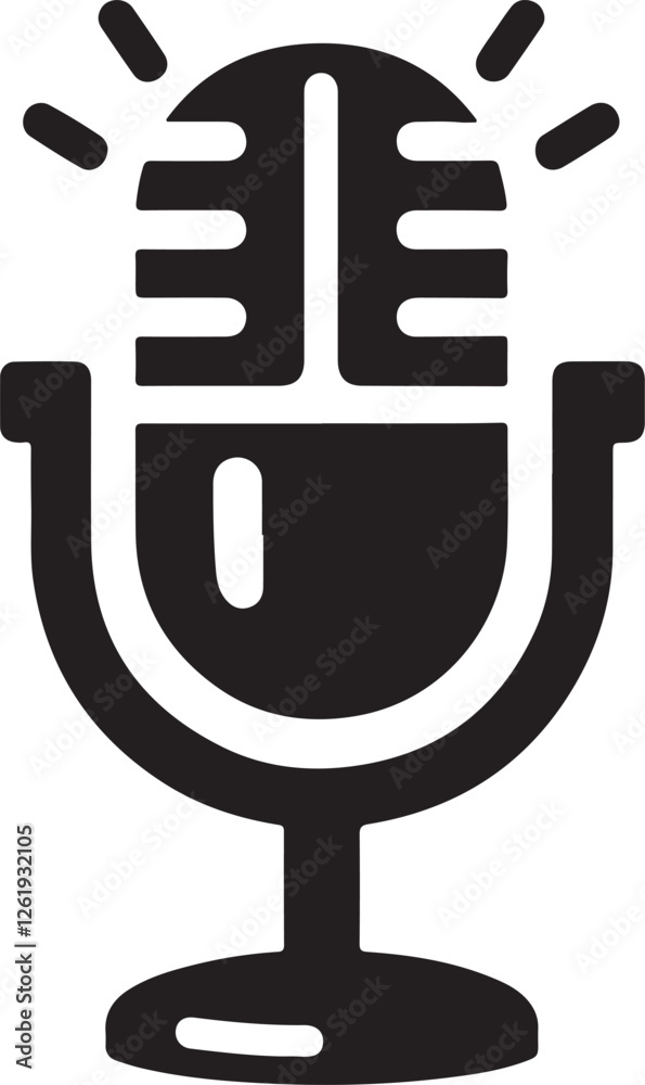 Silhouette vector icon of a podcast microphone, symbolizing audio recording, broadcasting, voiceover, radio, and digital media. Isolated on a white background. Silhouette vector icon of a podcast microphone, symbolizing audio recording, broadcasting, voiceover, radio, and digital media. Isolated on a white background.