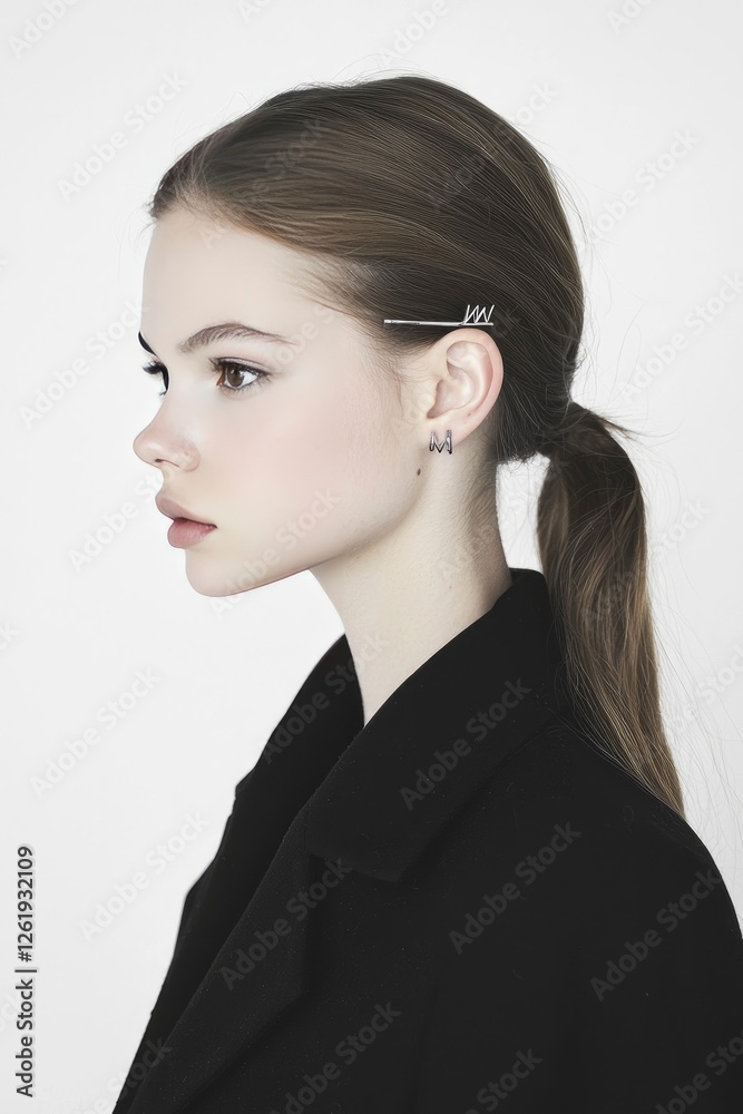 Minimalist Portrait of a Young Woman with Hair Accessory Minimalist Portrait of a Young Woman with Hair Accessory
