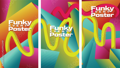 Iconic Y2K Gradient Geometric Shapes. abstract geometric gradient  with bold lines 2000s millenium style screen size set template vector illustration.