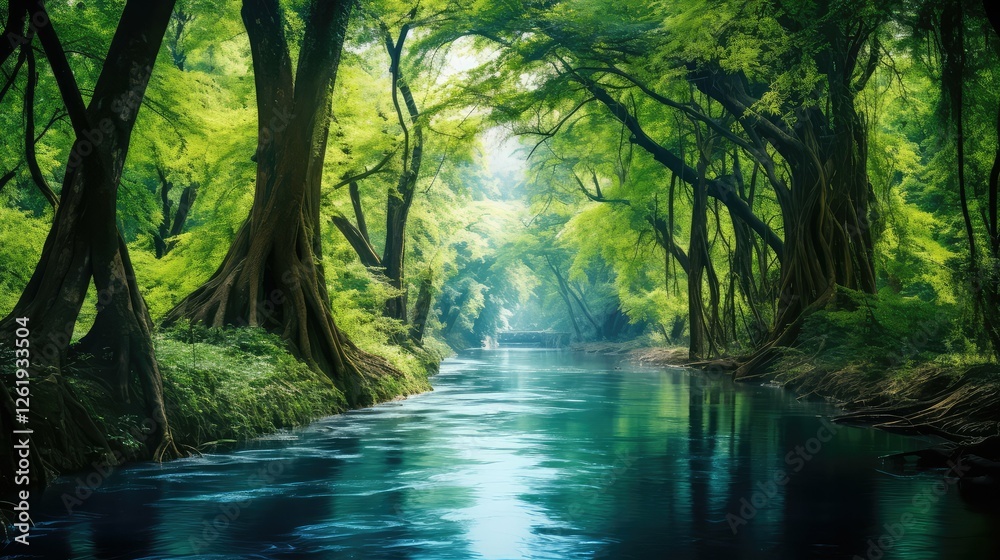 Fototapeta premium reflection blue and green water color